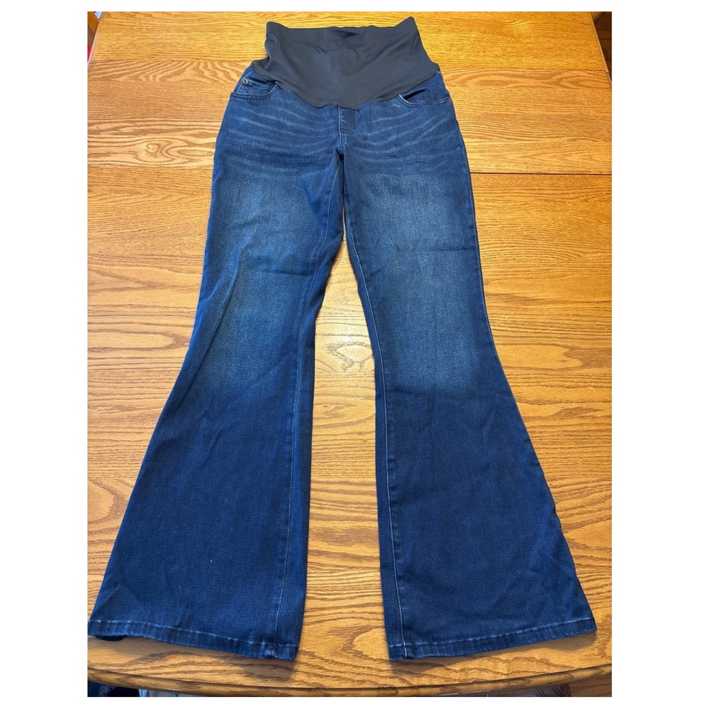 Sonoma Goods For Life Maternity Flare Jeans Dark Wash Full Belly Band Sz 10-MAT